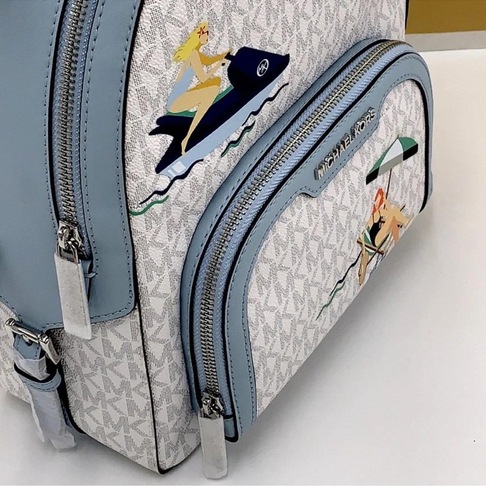 MICHAEL KORS JET SET GIRLS JAYCEE MEDIUM BACKPACK BRIGHT WHITE/ BLUE COLOR NWT